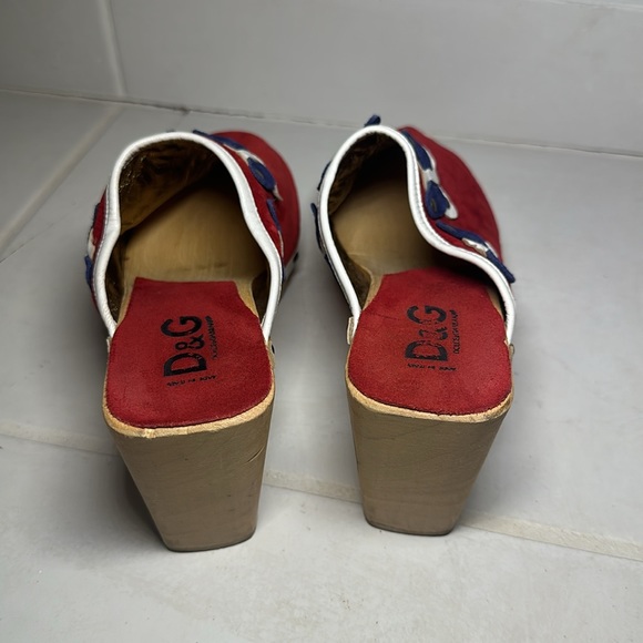 Dolce & Gabbana Red Suede Butterfly Wooden Heel Platform Clogs Women’s Size 35 - Picture 5 of 11